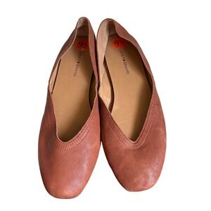 Lucky Brand Women Cognac Brown Leather V-Cut Ballet Flats Size 9.5 M